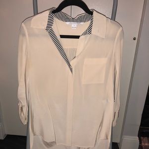 Beautiful silk DVF shirt Tan w/ black/white collar